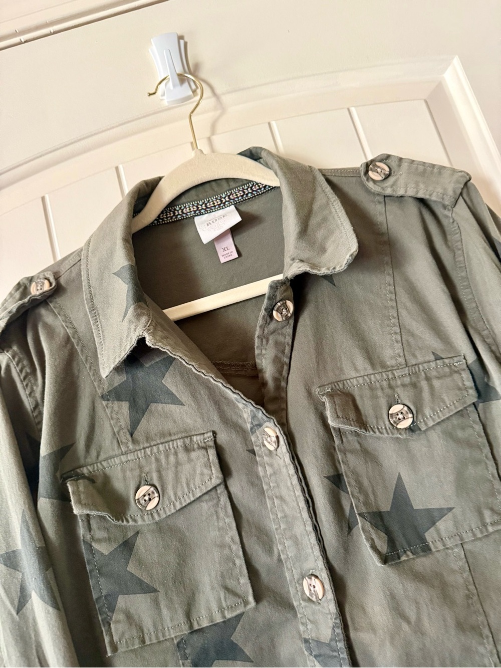 Knox Rose Olive Green Star Print Utility Jacket